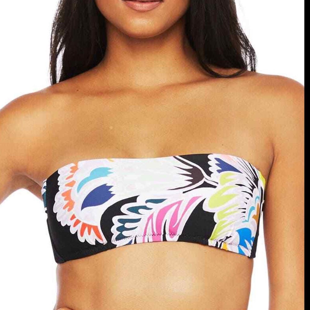 Trina Turk Womens Black Seychelles Floral Bandeau Bikini Top